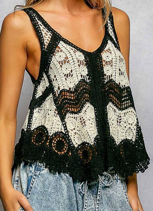 POL Tops - POL Crochet Tank Top Small Geometric Bohemian Sleeveless Black